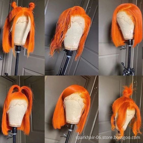 Short Orange Ginger Bob Lace Front Wig Colored Lace Part SPARK Remy Human Hair Wigs Brazilian For Women Pre Plucked Bob Wig